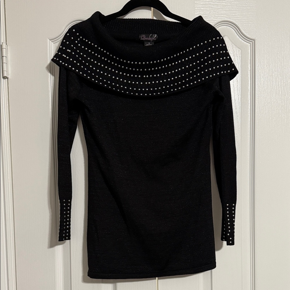 Black Sweater with Metallic Stud Accents